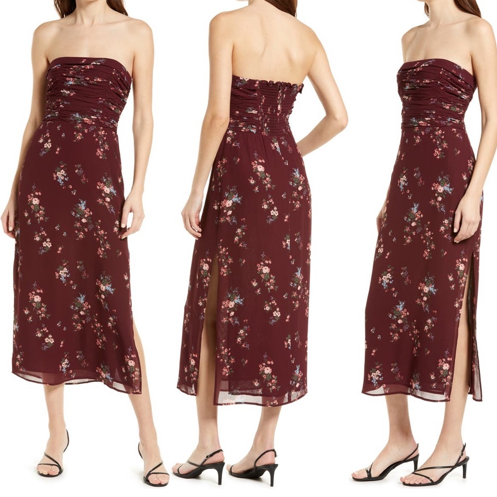 Reformation Lore floral strapless dress